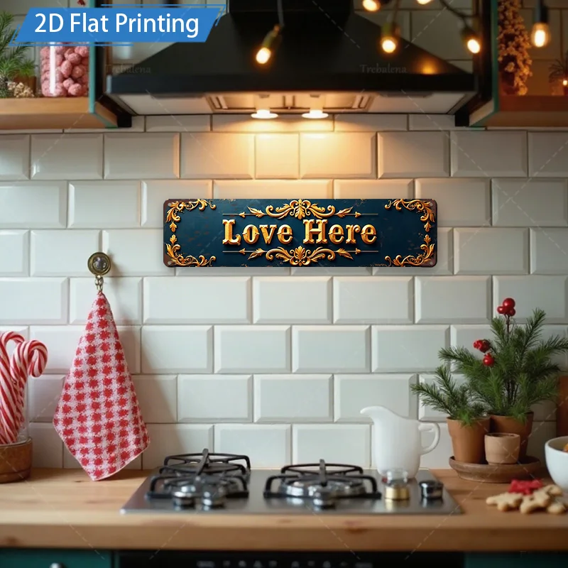 [2D FLAT] 1 قطعة لافتة معدنية، 8 × 12 بوصة عتيقة الحب هنا علامة معدنية فنية جدارية مزخرفة