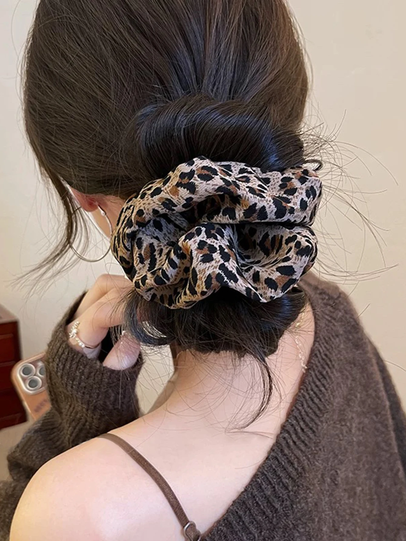 Conjunto de faixas de cabelo com estampa de leopardo, 3 peças, laços de cabelo, cordas, scrunchies para mulheres, acessórios de cabelo