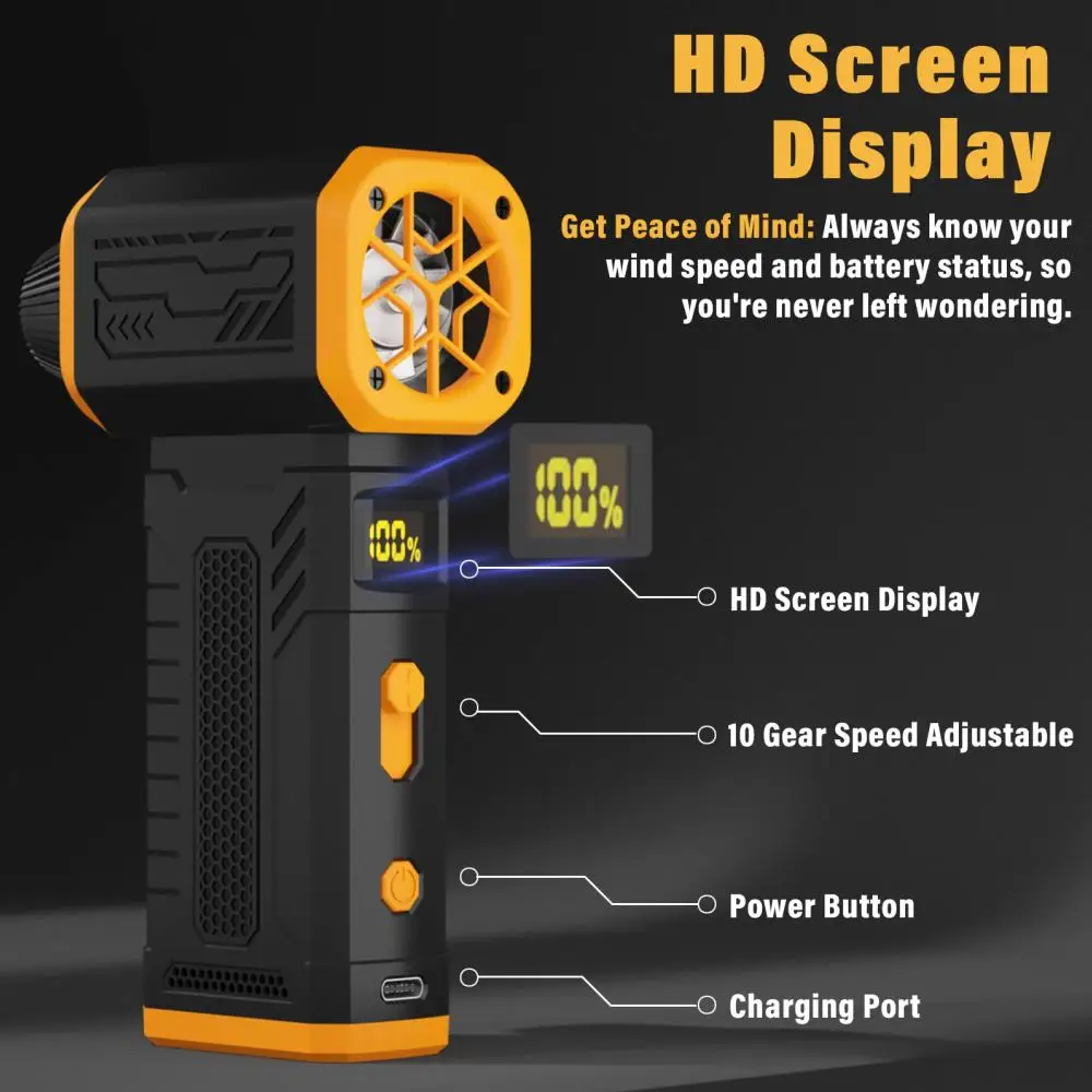 Foursun 130000 RPM Turbo Fan,10-Speed with Display, Super-Fast Charging, Perfect for Home/Car/Outdoor Dust & Debris Blowing