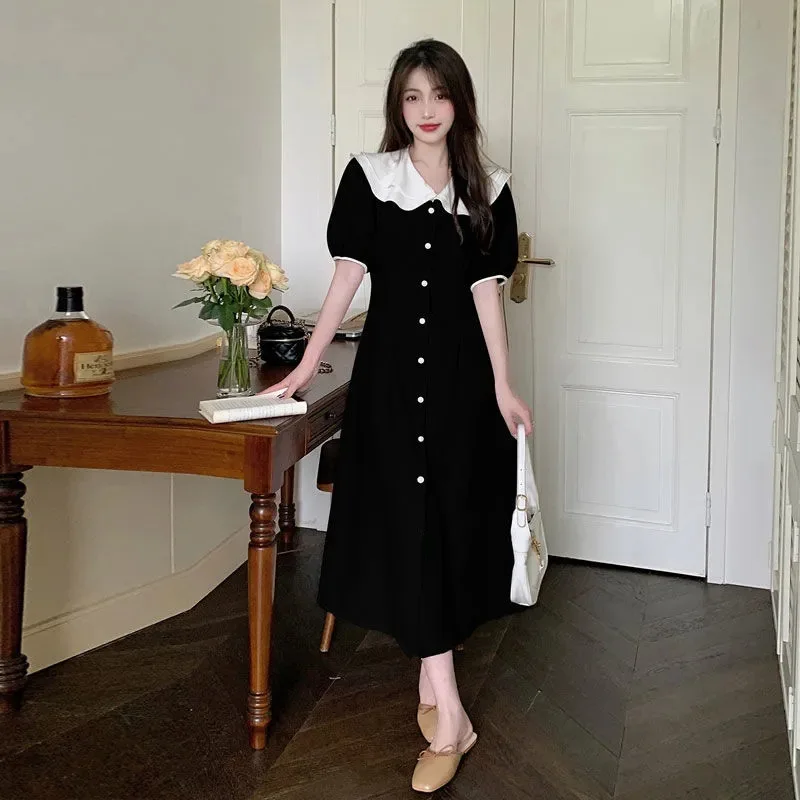 CGC Vintage Doll Collar Lolita Dress For Women 2023 Preppy Style Summer Black Long Dresses Korean Style Elegant Party Dresses