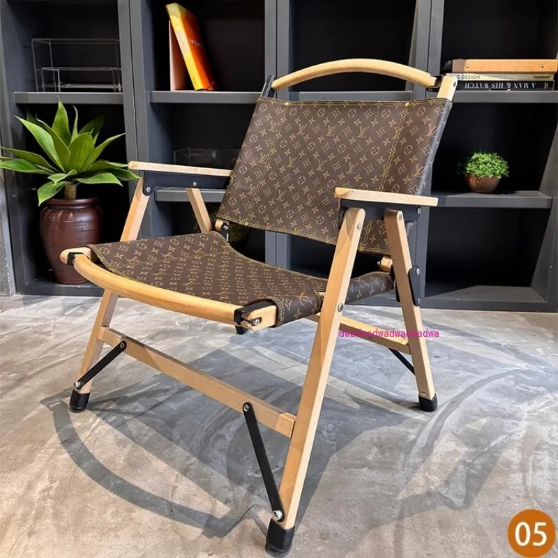 

Cowhide folding chair beech stool recliner solid wood backoutdoor folding chair beach