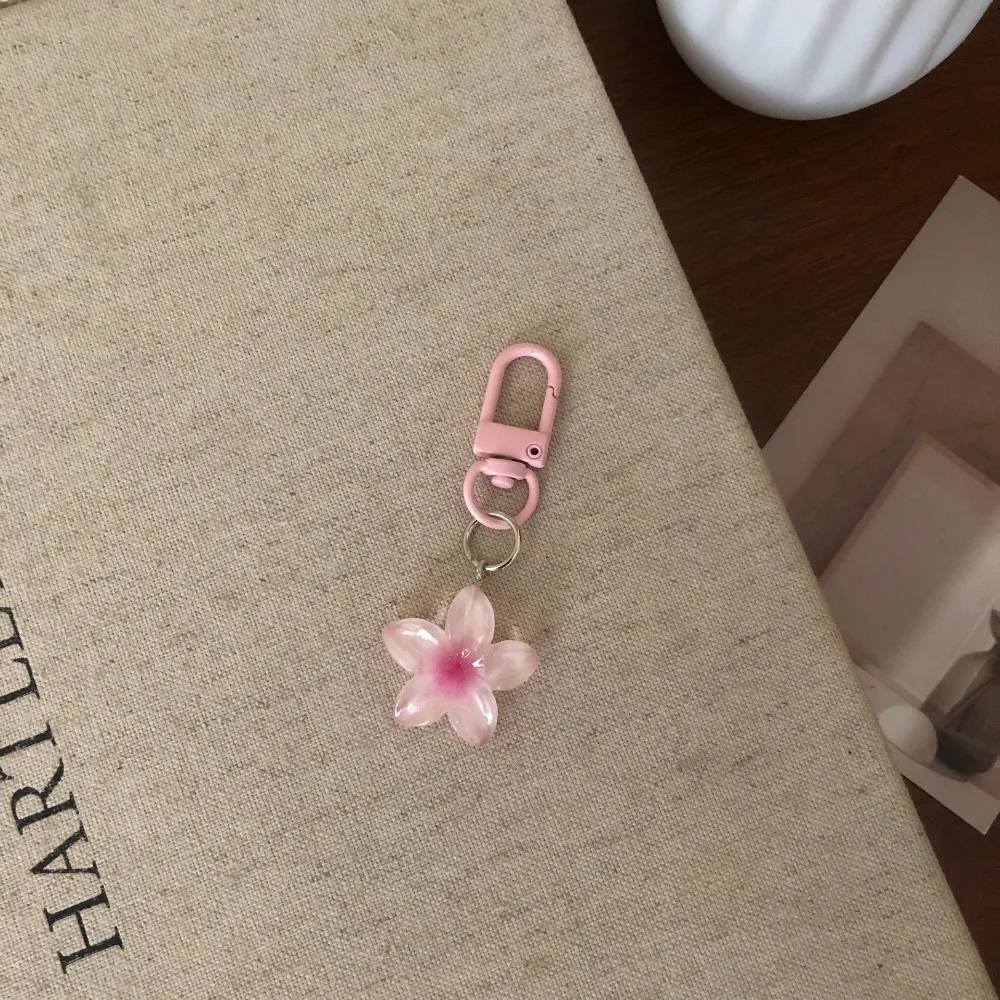 New Sweet Colorful Flower Keychain Hanging Jewelry Pendant Rope Decoration Car Key Ring Resin Bag Decoration Student image 3