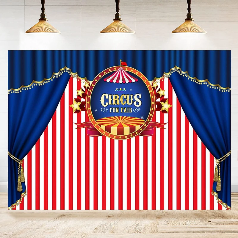 

Photography Backdrop Blue Curtain Circus Stratus Playground Fun Fair Carnival Carousel Party Photography Newborn Banner