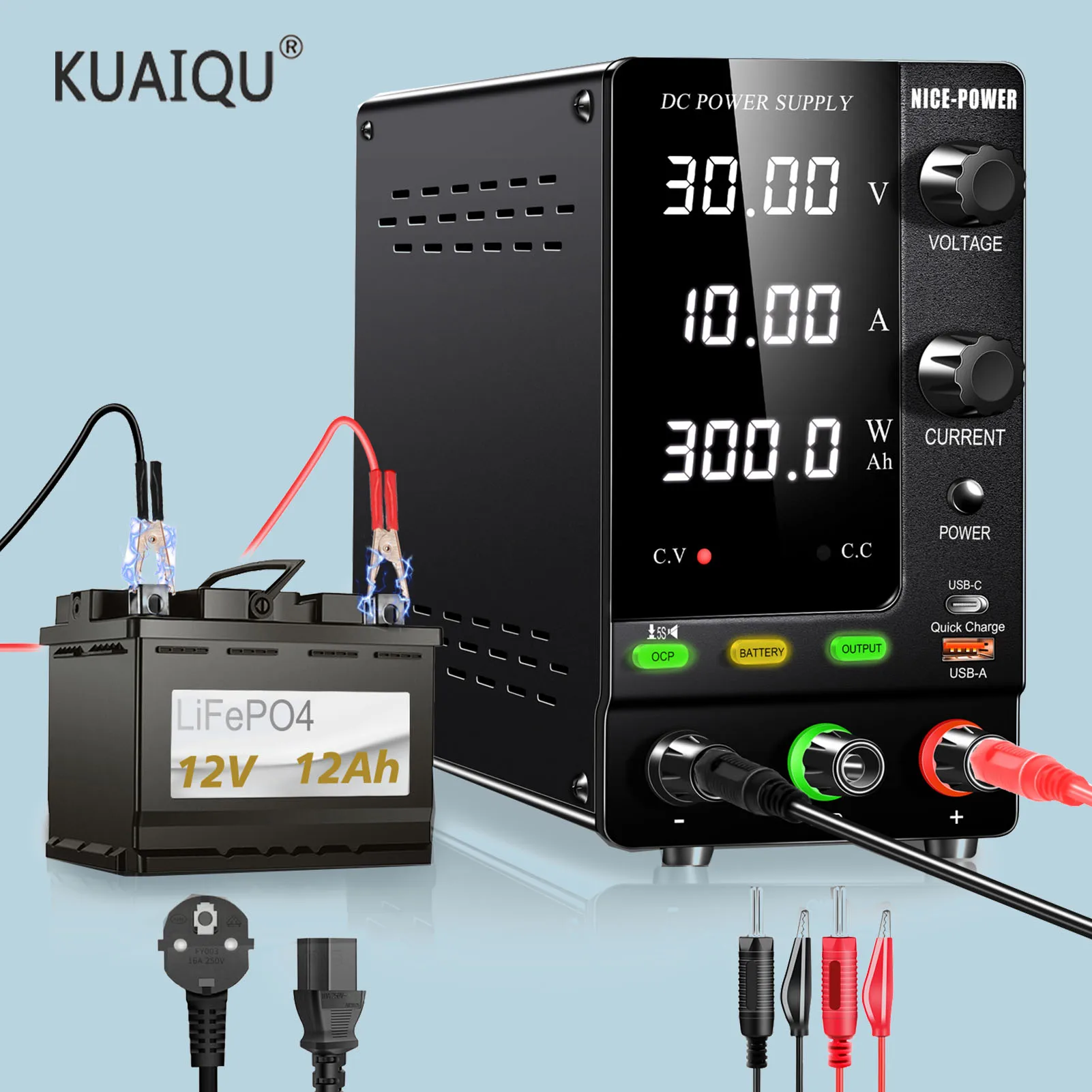 

KuaiQu Adjustable Laboratory Power Supply Lab DC 30V 10A Professional Charging Model Regulated for Mobile Phone Repair 60V 5A