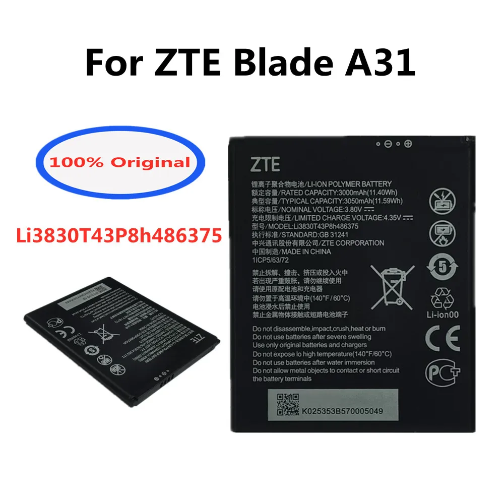 

New Original 3050mAh Li3830T43P8h486375 Phone Replacement Battery For ZTE Blade A31 High Quality Rechargable Bateria In Stock