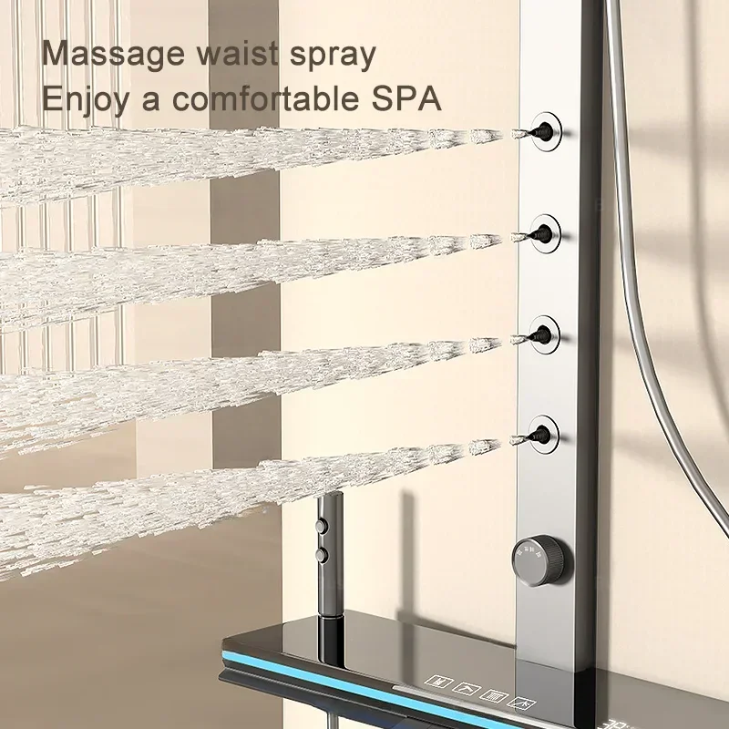 LED Digital Piano Shower Set Gray For Bathroom White Smart Tub Faucet Waterfall Shower System Rain Shower System