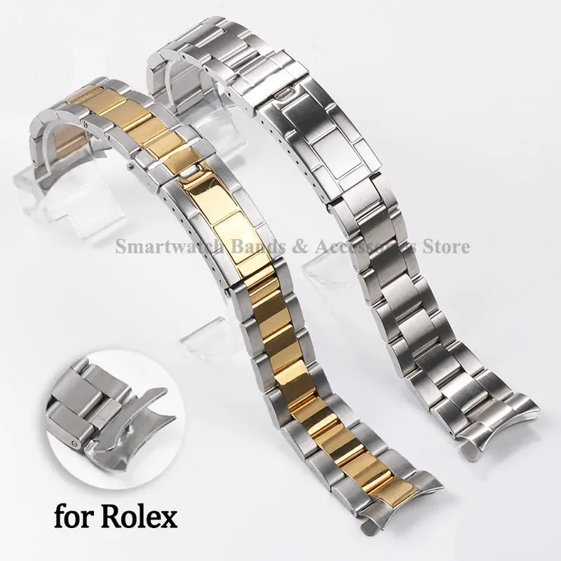 

20mm Metal Watch Strap for Rolex for Daytona for Water Ghost Stainless Solid Strap Diving Buckle Bracelet Curved End Accessories