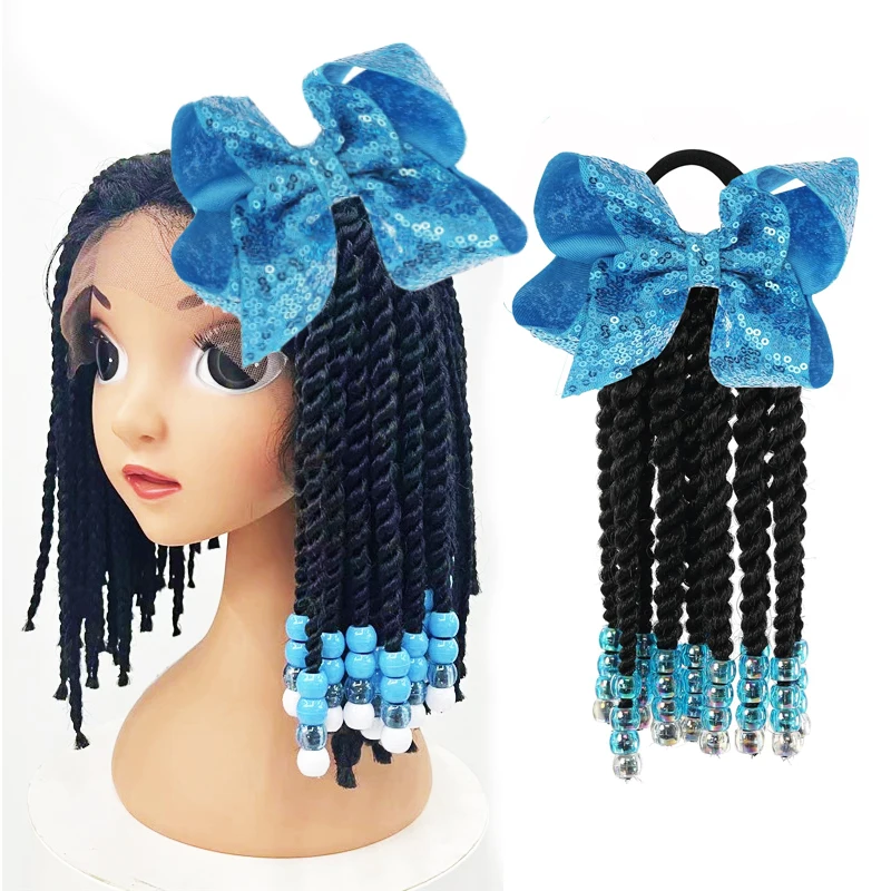 

Kids Passion Twist Ponytail Hair Extension, Synthetic Curly Hairpiece with Beads and Bows, Protective Hairstyle for Girls