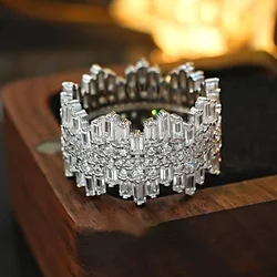Micro inlaid full diamond 925 silver diamond ring, men's and women's simulated diamond ring, crown luxury version