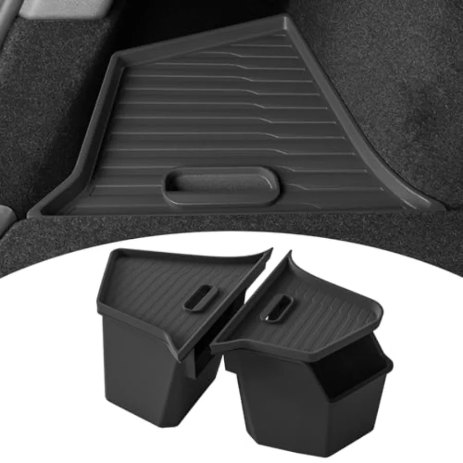 

New 2025 2026 Model Y Juniper Rear Trunk Storage Bins with Lids 2PCS Refresh Model Y Rear Trunk Storage Box TPE Waterproof Trun