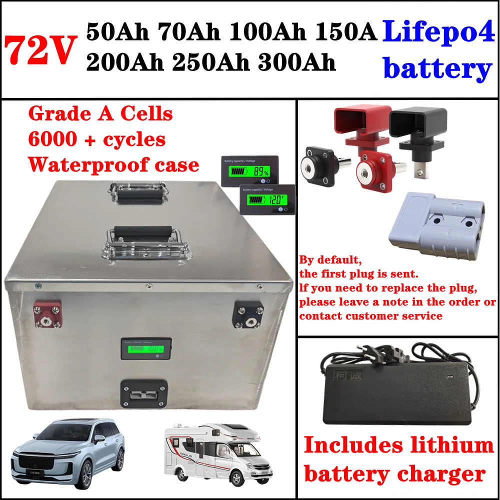waterproof 72V 100Ah 70Ah 90Ah 60Ah 150Ah 200Ah 250Ah 300Ah Lifepo4 Battery for Pallet Jacks Sightsee Bus 3KW-14KW Equipment