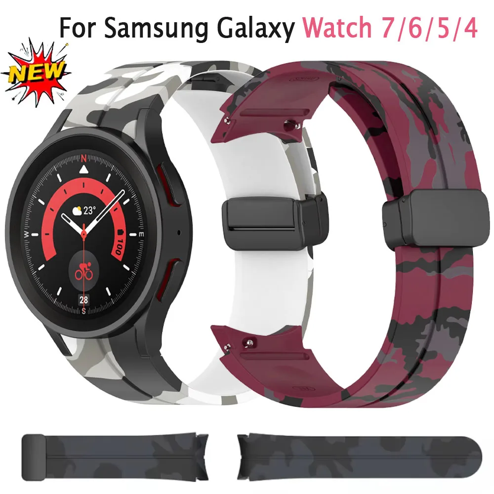 삼성 갤럭시 워치 7/6/5/4 40mm 44mm/클래식 47mm 43mm용 실리콘 스트랩 위장 패턴 팔찌 삼성 워치 5프로 45mm 밴드
