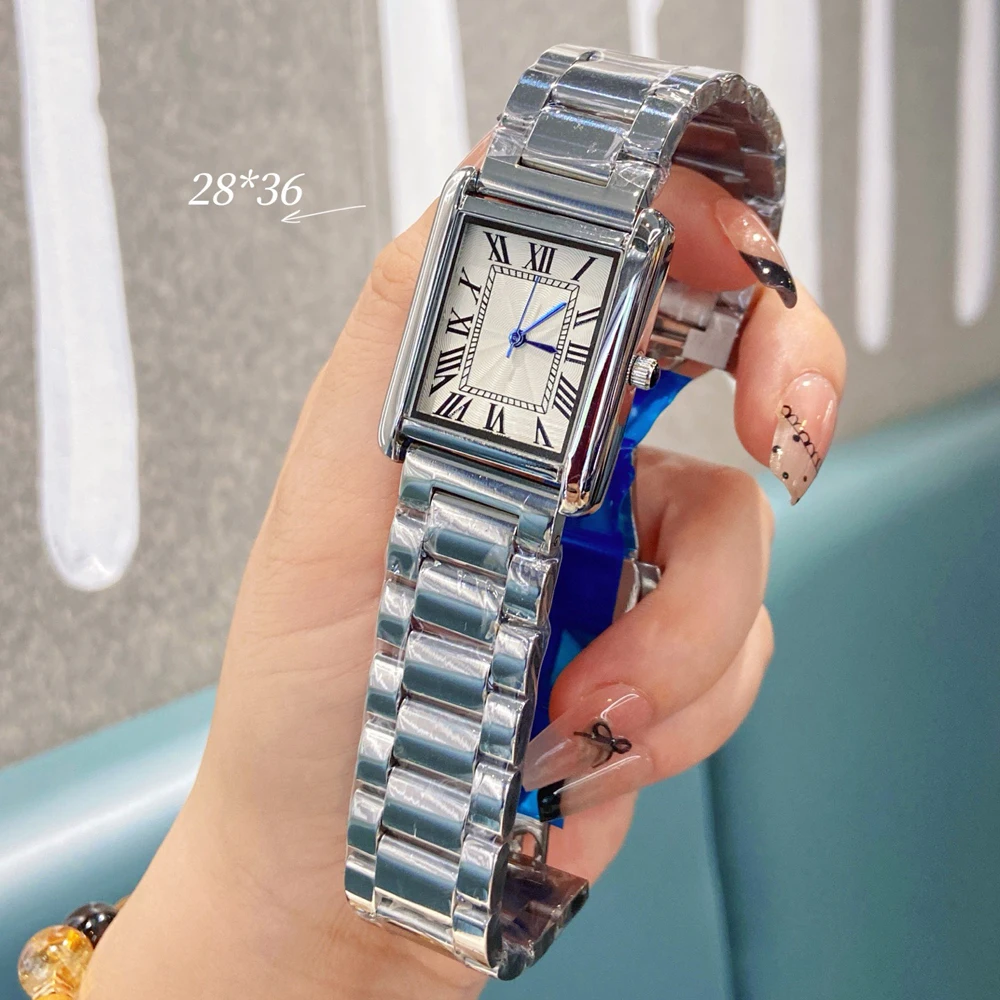 ファッションブランド腕時計女性ガールレディース 28 ミリメートル長方形かわいいスタイル鋼金属バンドクォーツ高級時計 CA187