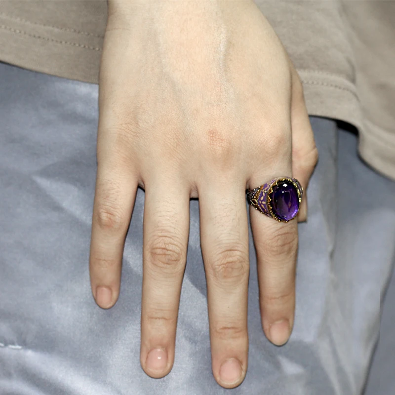 خاتم فضي للرجال والنساء ، 925 فضي ، سلع فاخرة ، مجوهرات ، زيركون أرجواني ، مجوهرات أنيقة #3