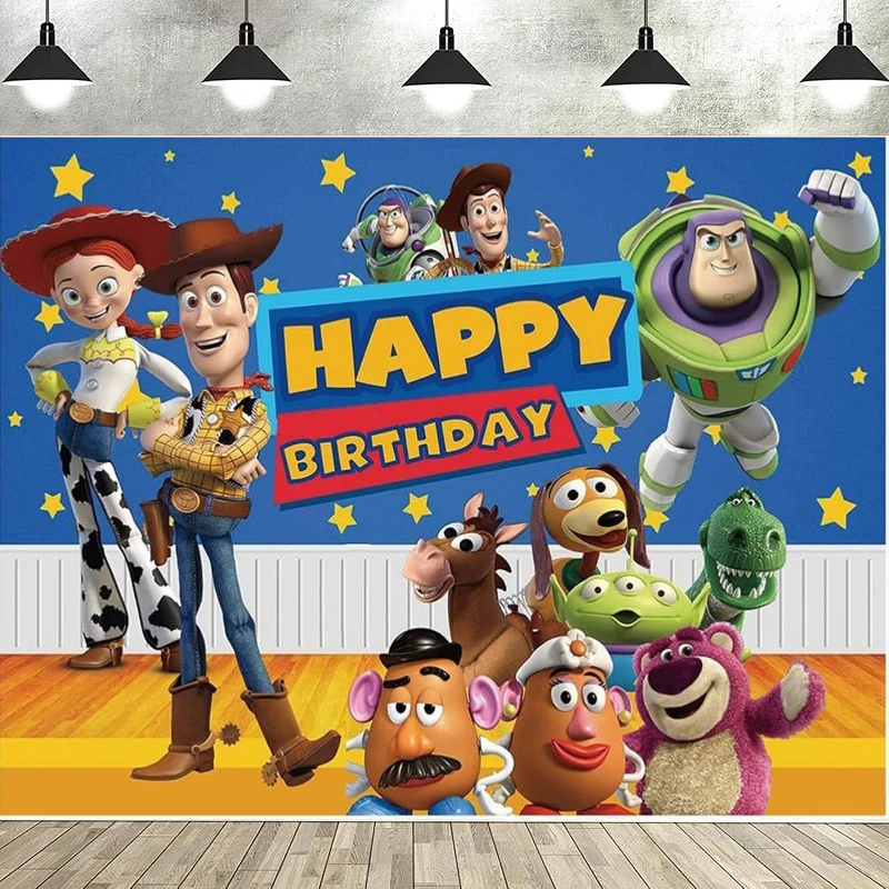 Photography Backdrop Toy Story Buzz Lightyear Woody Birthday Party Custom Banner Photo Boys Kids Bedroom Room Decor Supplies