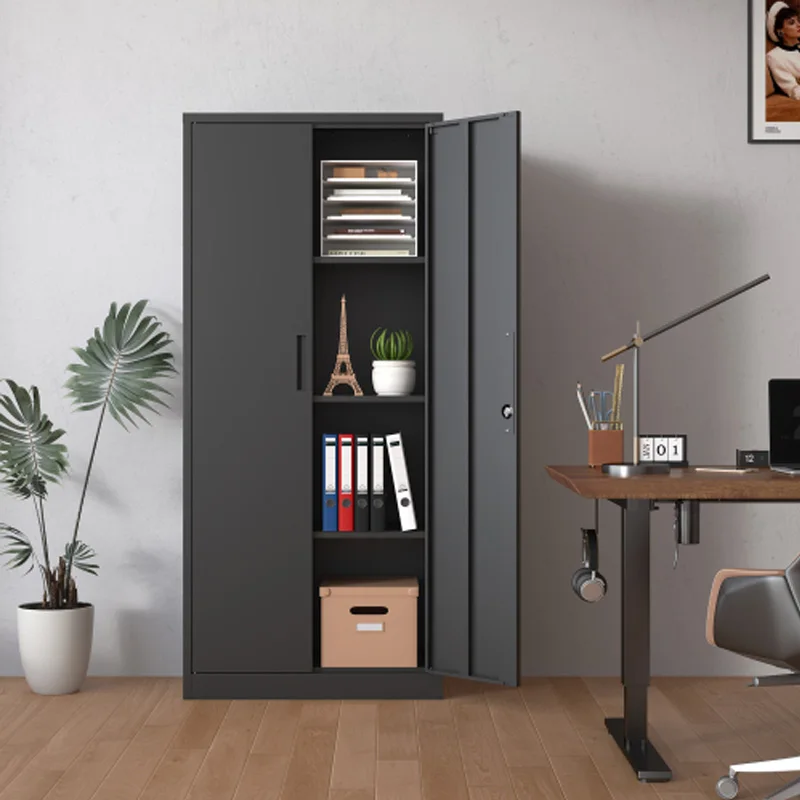 Armoire de rangement de garage, armoire à verrouillage en acier à outils noir avec portes et 3 étagères, armoires hautes pour systèmes de stockage de garage