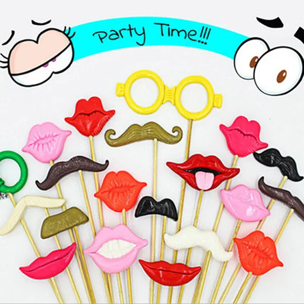 

Funny Wedding Photo Props Exaggerated Beard Mustache Lips on A Stick Eco-Friendly Clay Handmade Party Decoration
