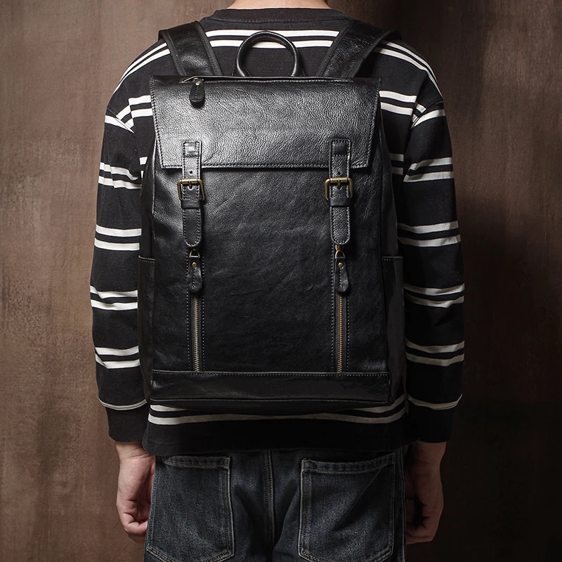 GURO الرجال حقيبة ظهر من الجلد الطبيعي سعة كبيرة 16 بوصة حقيبة لابتوب خمر الأعمال عادية رفرف مشبك دائم حقائب العمل السفر #6