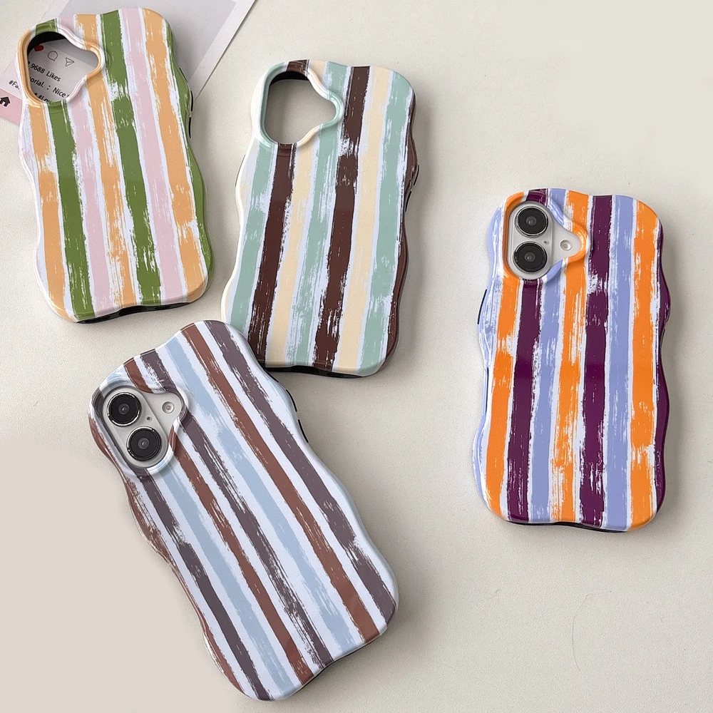 

Жесткий чехол для телефона 2 в 1, цветные полоски из ТПУ + ПК для iPhone 12, 13, 14, 15, 16 Pro Max Wave Edges, удобный сенсорный тонкий чехол