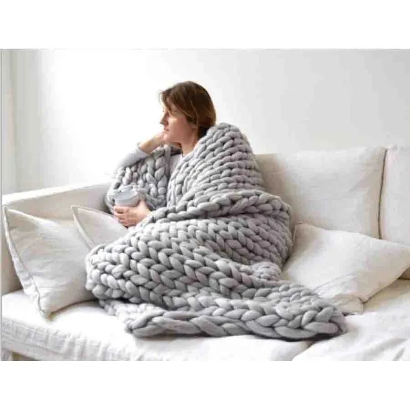 Mode klobige Wolldecke dicke große Garn Roving gestrickte Decke Winter warme Sofa Bett Decken