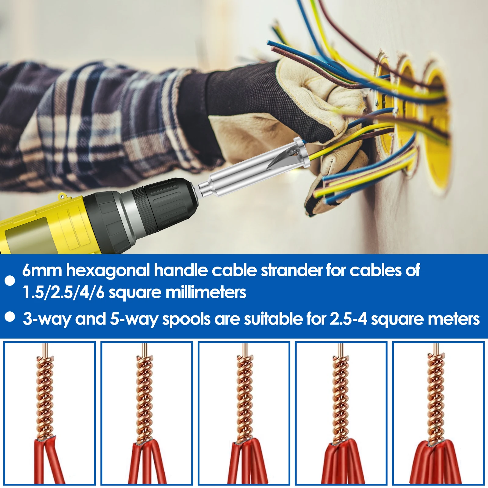 Wire Twisting Tool Automatic Wire Stripper Wire Twister 3 Way and 5 Way Cable Twisting Connector 6mm Hex Shank Drill Drive