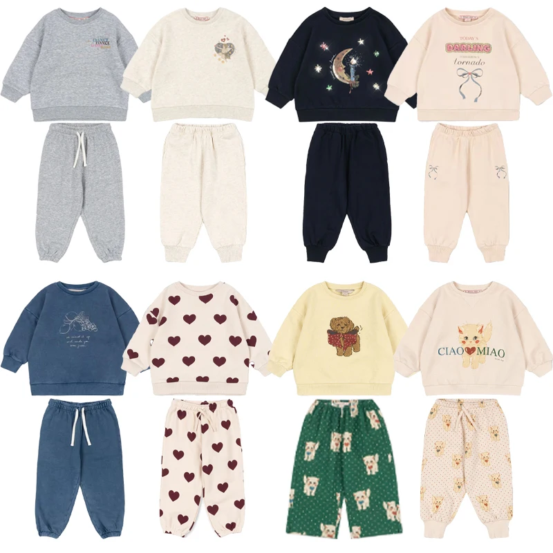 

2025 New Autumn Winter Children's Fleece Warm Suit Boys Girls Printed Casual Hoodie and Pants Set Kids Collar Fashion Top