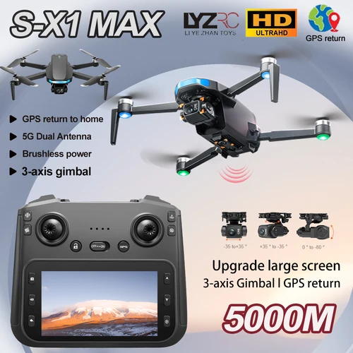 Imagen 1 del producto S-X1 MAX GPS Drone 4K cámara profesional HD cardán de 3 ejes 5G transmisión de imagen Digital pantalla grande FPV Dron RC Quadcopter 5KM