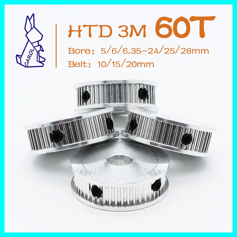 HTD 3M 60Teeth Pulley 3M Timing Pulley Bore 5/6/8~24/25/28mm HTD3M Pulley Belt Width 10/15/20mm HTD3M Synchronous Wheel 60 Teeth