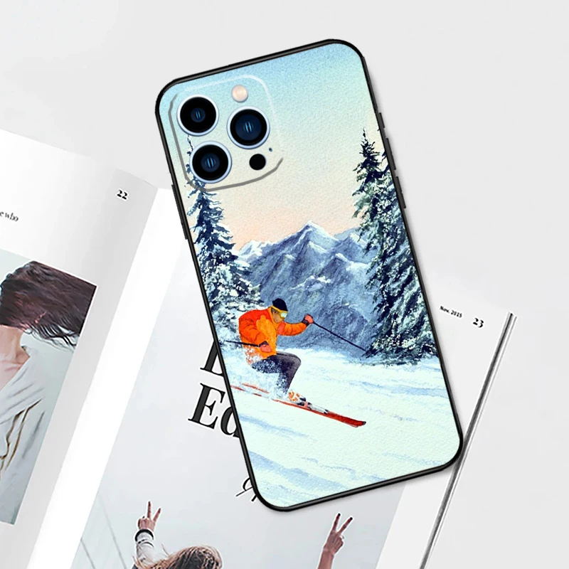 Skiing Snow Snowboard Ski Case For iPhone 15 16 14 13 12 11 Pro Max Mini Cover X XR XS 8 7 14 15 16 Plus Accessories