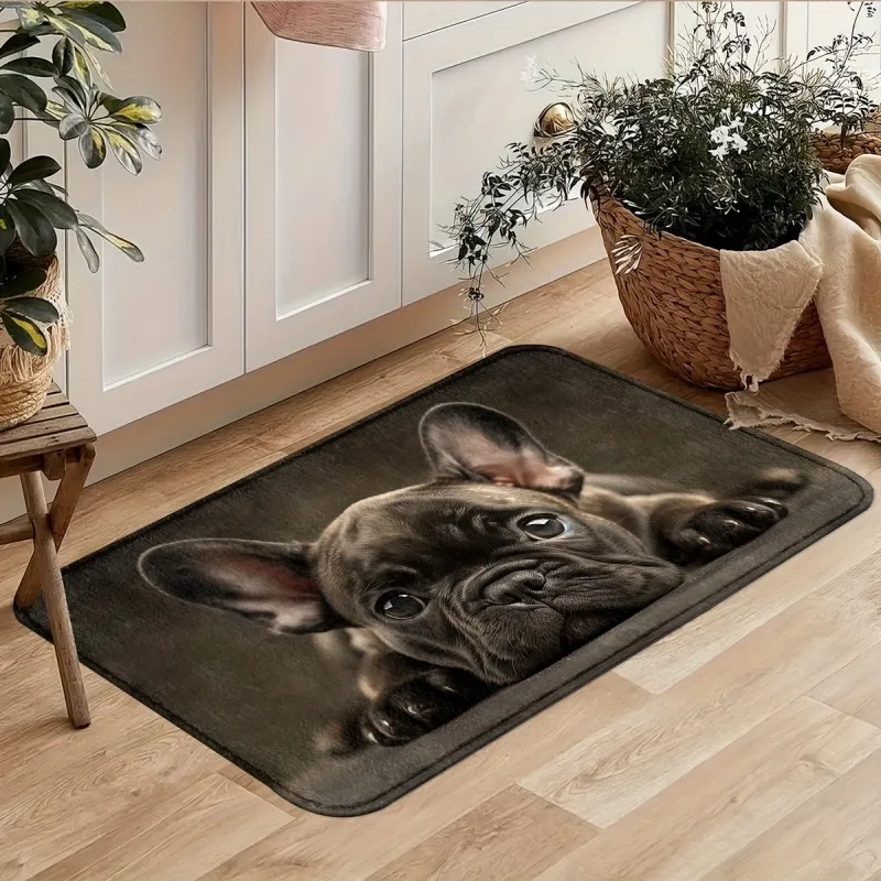French Bulldog Peeking Doormat Realistic Puppy Portrait Non Slip Floor Mat for Dog Lovers and Home
