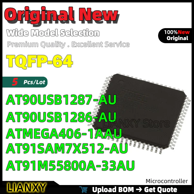 5pcs TQFP-64 AT90USB1287-AU AT90USB1286-AU ATMEGA406-1AAU AT91SAM7X512-AU AT91M55800A-33AU Microcontroller New Original