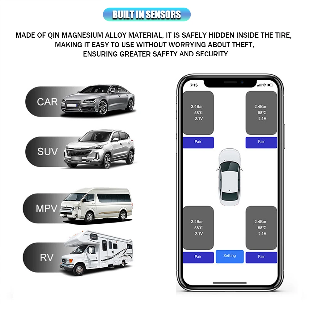 Car Tire Pressure Sensors Bluetooth-compatible 5.0 Tire Pressure Monitoring System Car TPMS Tire Pressure With App Control