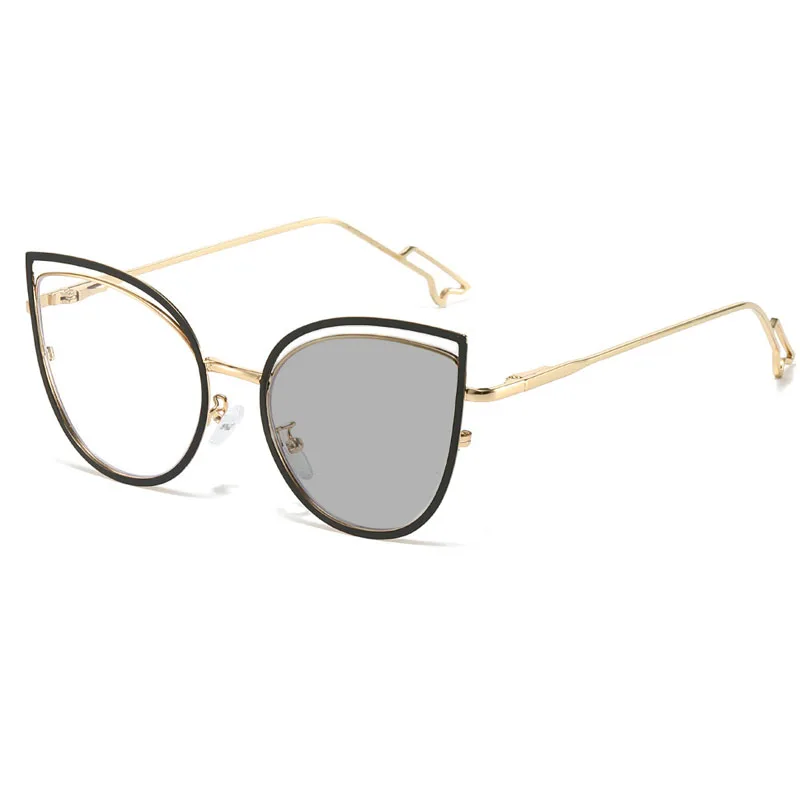 Metal Cat Eye Photochromic Glasses for Women Men Trendy Optical Spectacle Eyeglasses Unisex Color Changing Blue Light Glasses