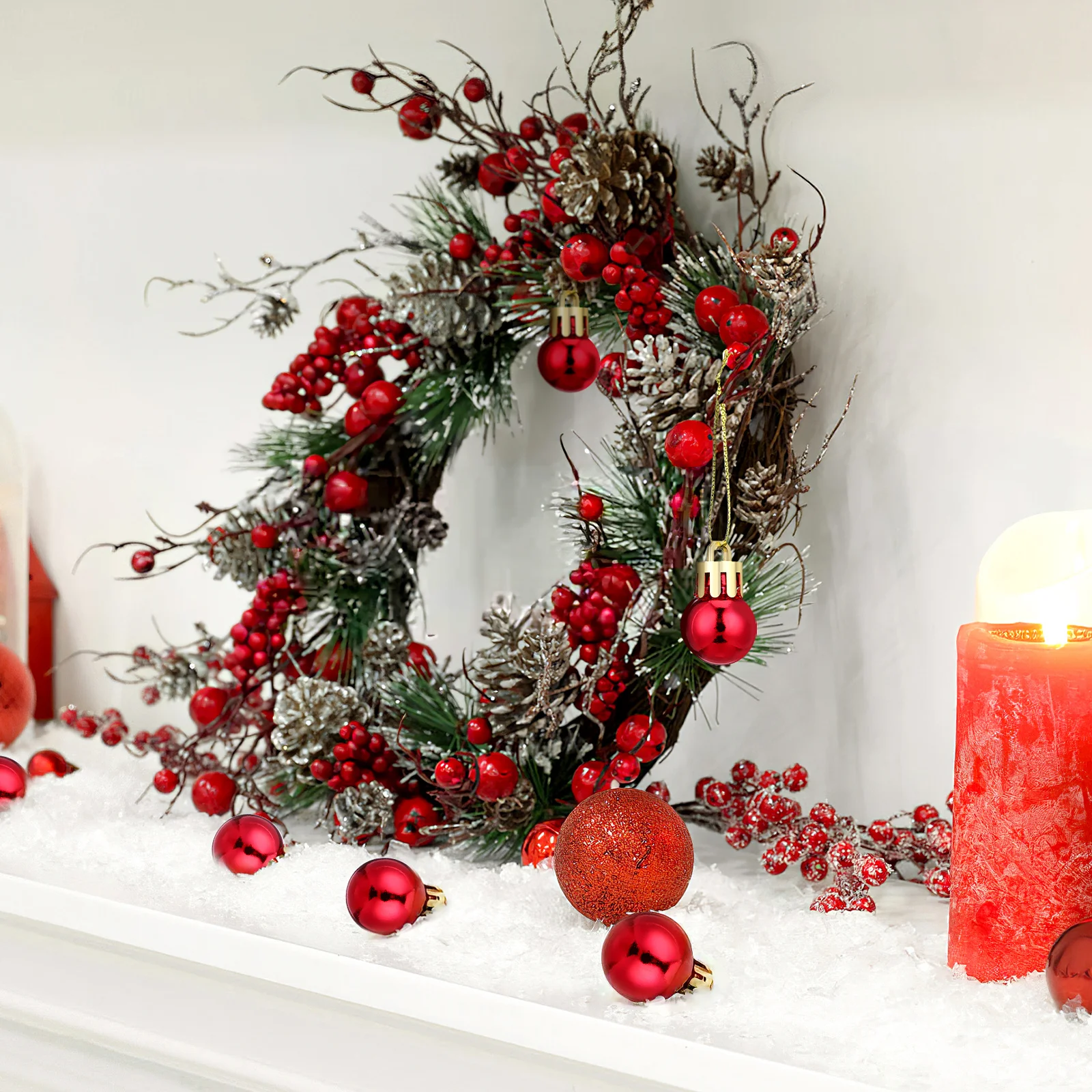 

24Pcs 2Cm Mini Ball Christmas Hanging Pendant Decor for Tree Home Garden Patio Bar Holiday Party Decoration Red