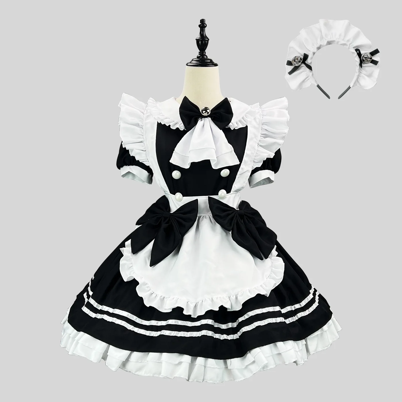 

Yourqipao Japanese Maid Outfit Black White Little Devil Lolita Sweet Girl Uniform Cosplay Costume Dress Lolita Sets for Women