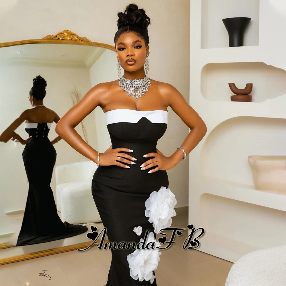 أماندا فستان سهرة عصري ثلاثي الأبعاد على شكل زهور بدون حمالات بدون أكمام وأربطة على شكل بوق فستان رسمي للحفلات من فيستدوس دي فيستا مخصص #1