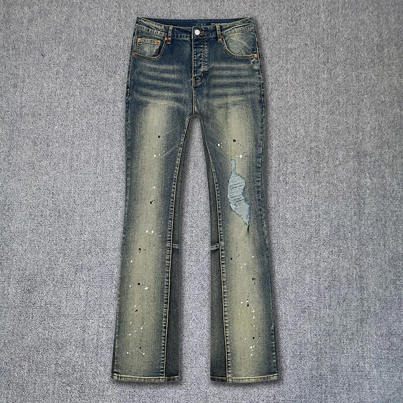 

Summer Jeans High Street Slim Fit Jeans Hole Patch Trousers Men's Ripped Jeans Pants Hommes Men High Quality Denim Pant Men