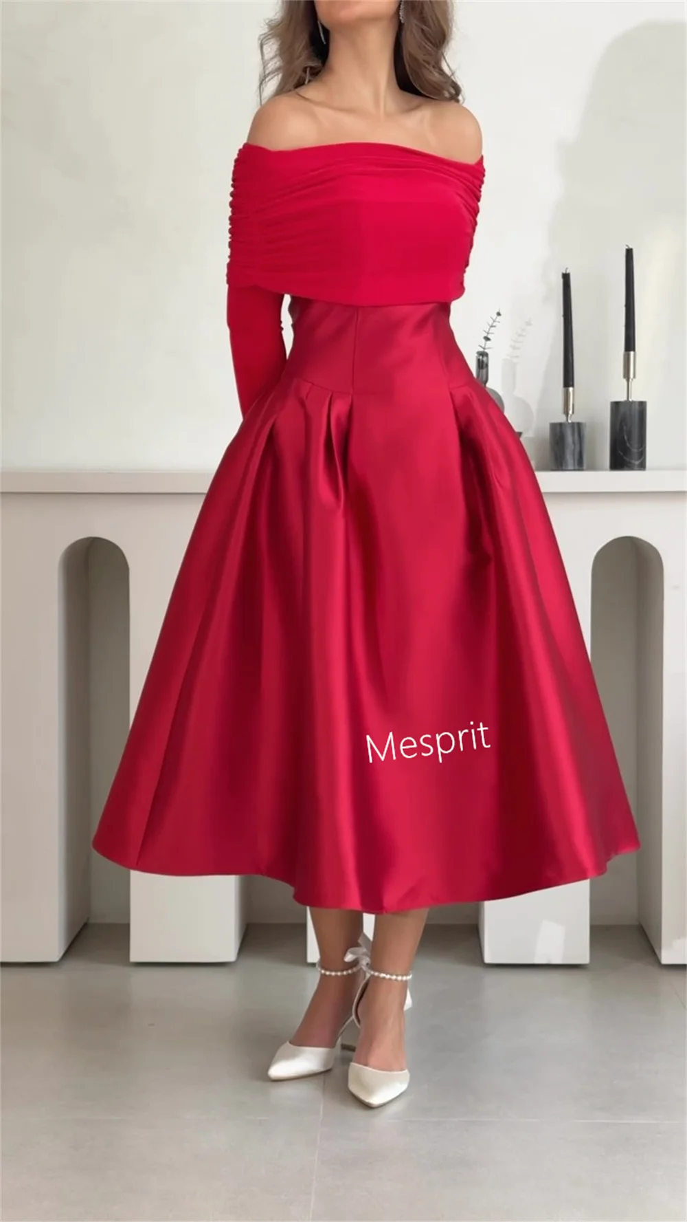 Customized Chinese Style Charmeuse Pleat A-line Off-the-shoulder Midi Dresses Bespoke Occasion Celebrity High Quality