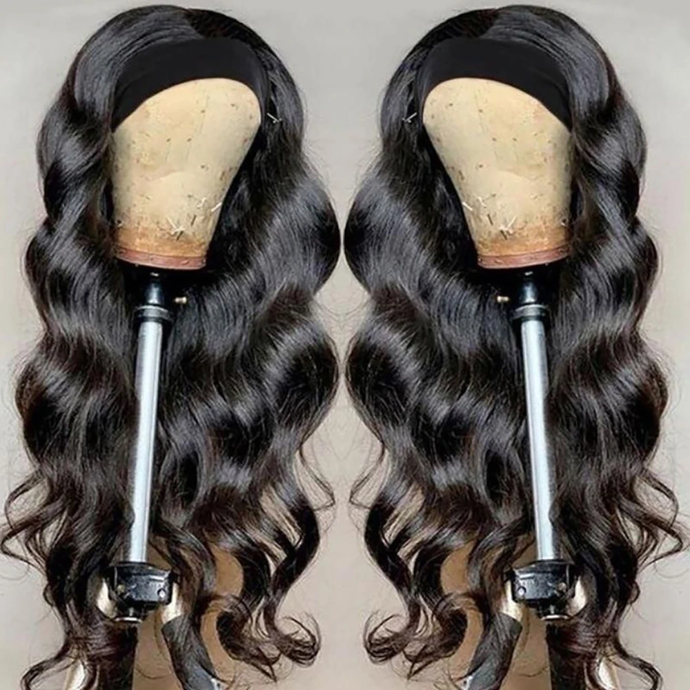 Peluca con diadema para mujeres negras, cabello humano ondulado, 180% de densidad, Remy, brasileño, listo para usar