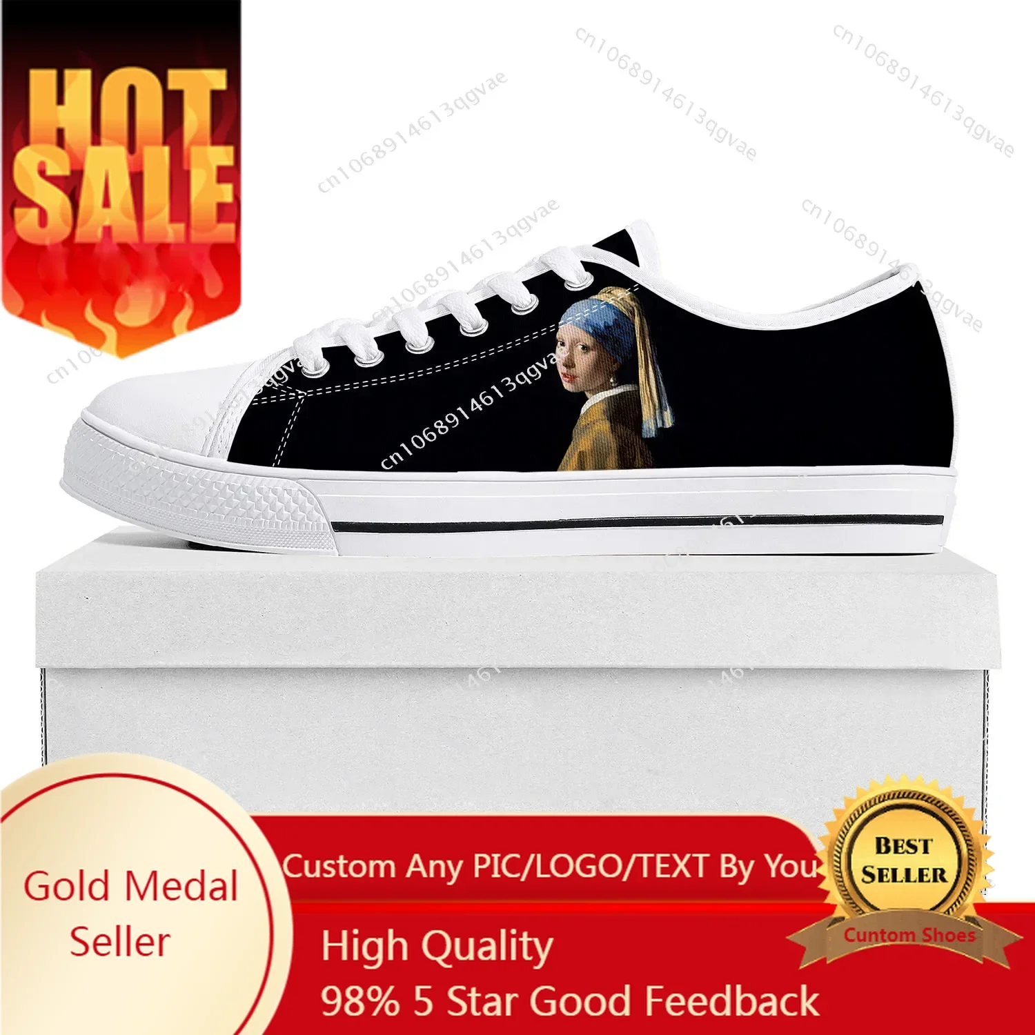 

Girl with a Pearl Earring Low Top Sneakers Womens Mens Teenager High Quality Sneaker Canvas Custom Made Shoes Customize Shoe