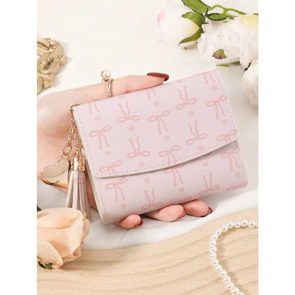 

Bow & Tassel Multifunctional Folding Wallet for Women, Tower Buckle Coin Wallet, Credit Card Holder