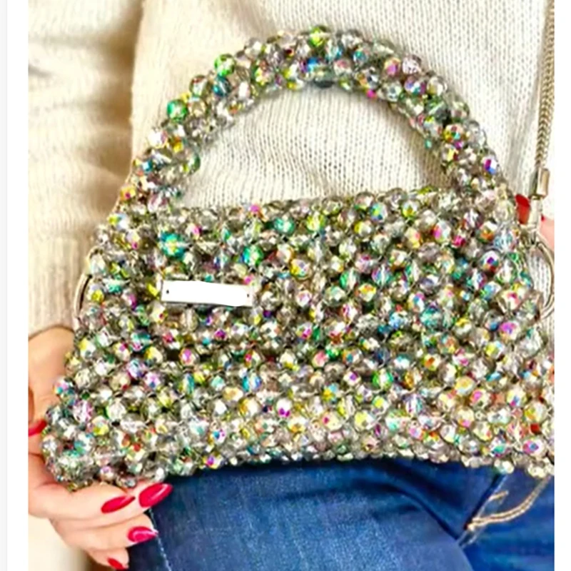 

Advanced Texture Shiny Crystal Heavy Industry Women's Bag Fashion Handheld Dinner Crossbody Can Be Customized Color Bead Bags