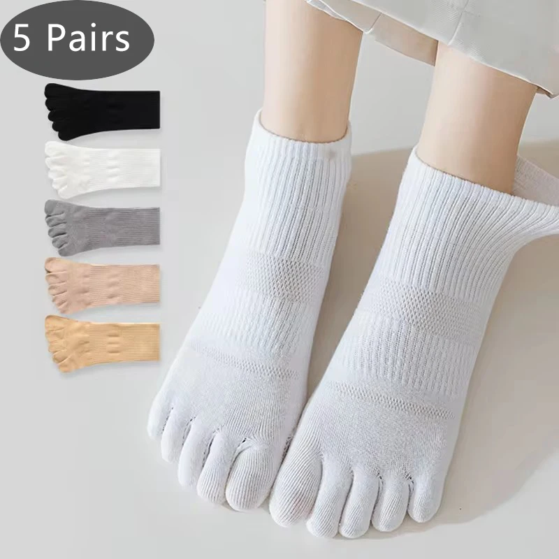 5 par skarpetek do kostki Four Seasons 5 Finger Women Girl Cotton Solid Mesh Breathable Deodorant Soft Elastic Toe Boat Harajuku Socks