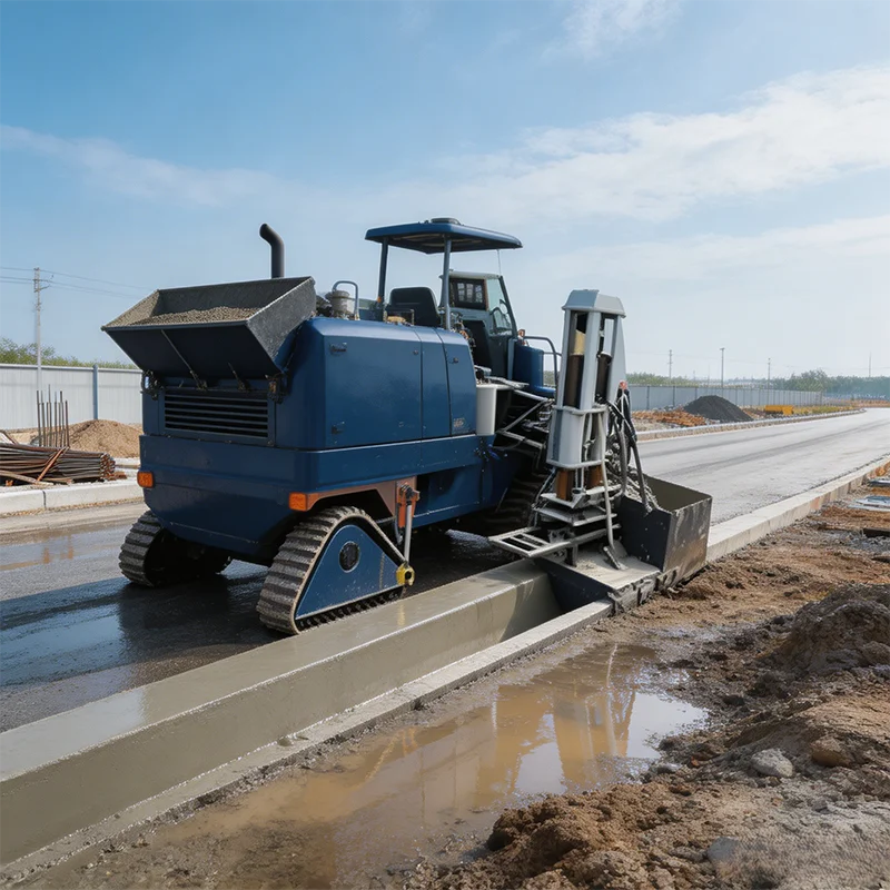Compact Concrete Curb Extruder with Integrated Vibration System for Seamless Monolithic Curb Profile
