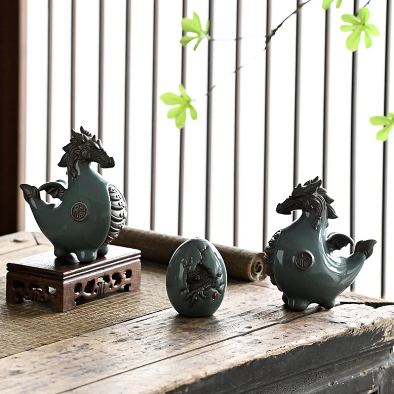 Dragon Statue Decoration Ceramic Lucky Mascot Living Room Wine Cabinet Decoration Office Desktop Twelve Zodiac Dragon Decoration