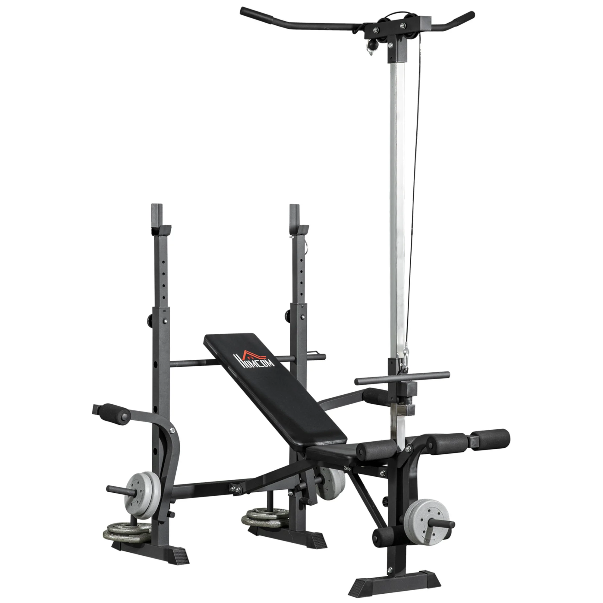 HOMCOM Banco de Pesas Multifuncional Banco de Musculación Ajustable en 6 Posiciones para Entrenamiento de Cuerpo Completo Carga 150 kg 180x134x200cm