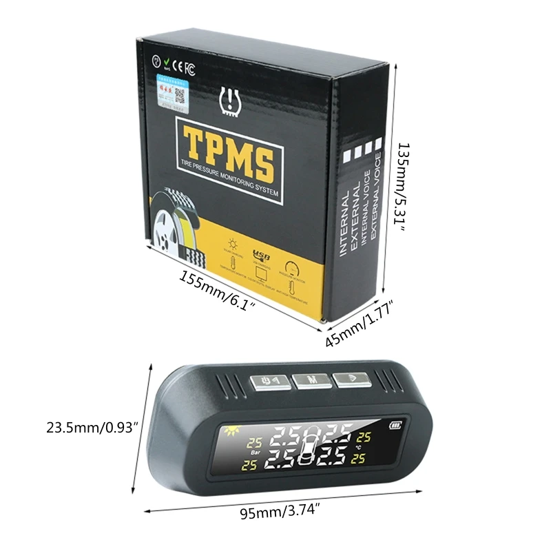 Tpms sistema de monitoramento pressão dos pneus carga solar retroiluminação automática display lcd 4 sensores para carros suv caminhões campistas
