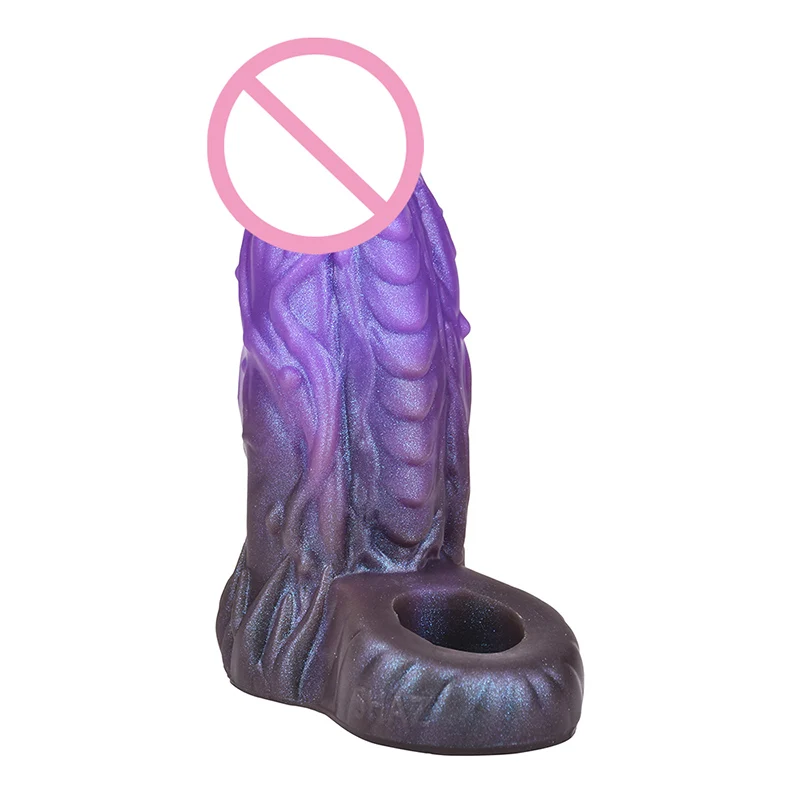 Scaly Bumps Textured Hollow Dildo Enlarger Penis Extender Sleeve Case Alien Dick Testicle Ring Women Masturbator Adult Sex Toys