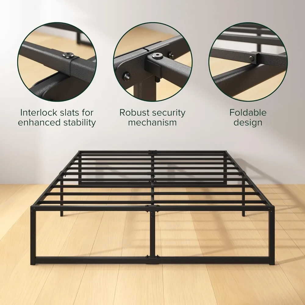 14 Inch Metal Platform Bed Frame, Steel Slat Support, No Box Spring Needed, Eco Friendly WonderBox(TM) Packaging