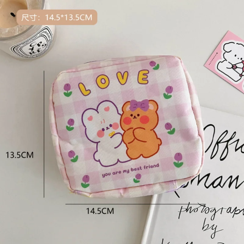 Ins tas kosmetik kecil kartun lucu, casing Organizer Makeup lipstik Mini, Kantung tas penyimpanan koin Earphone perjalanan